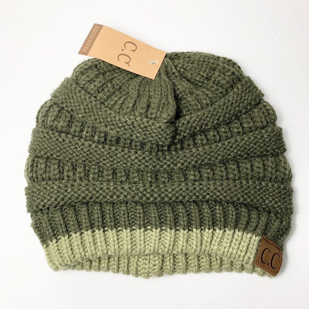 C.C Knit Beanie Hat Olive Green